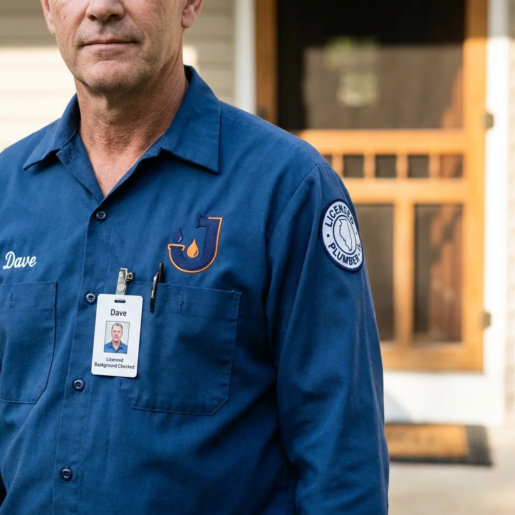 Licensed plumber showing ID badge in Friday Harbor, WA