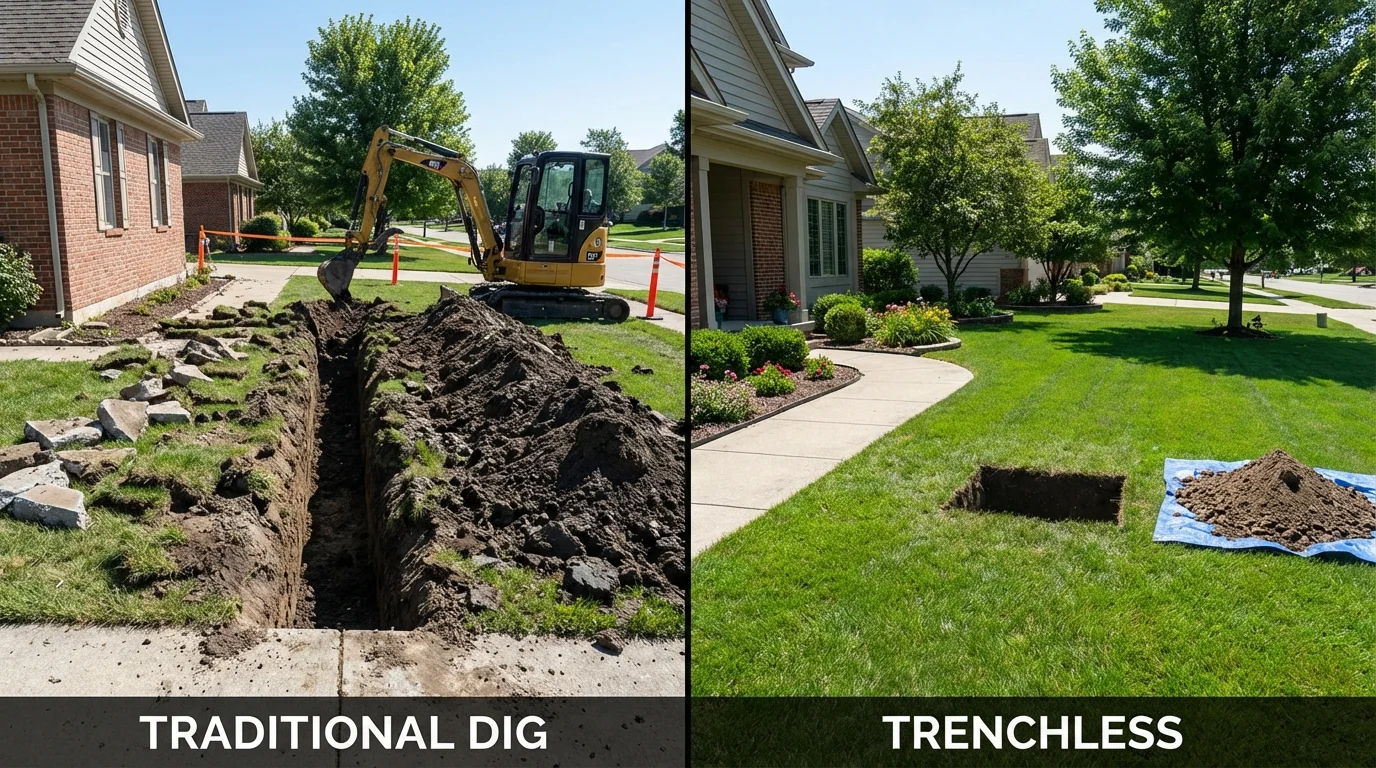 Trenchless sewer repair with minimal yard damage versus traditional excavation in Friday Harbor, WA